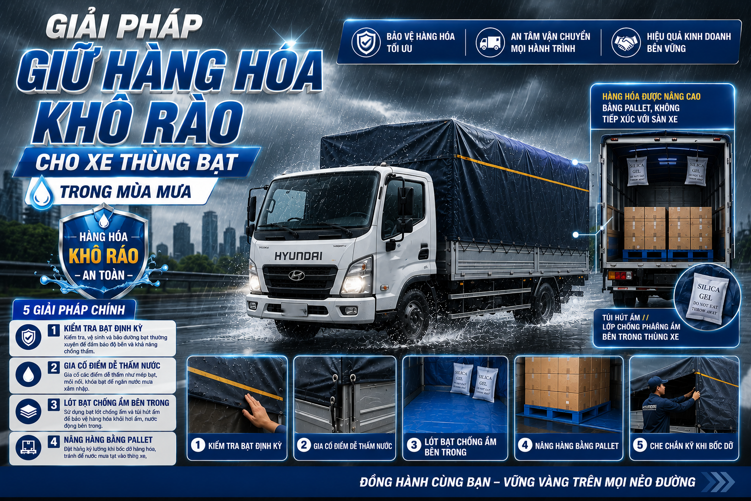 GIẢI PHÁP BẢO QUẢN HÀNG HÓA KHÔ RÁO TUYỆT ĐỐI CHO XE THÙNG BẠT TRONG MÙA MƯA